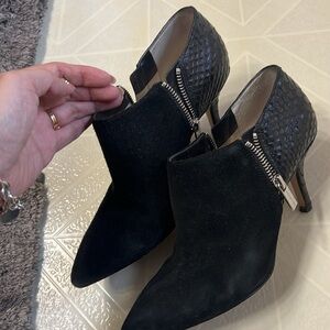 Leather Michael Michael Kors, Clara Mid Bootie, Black Suede,7M